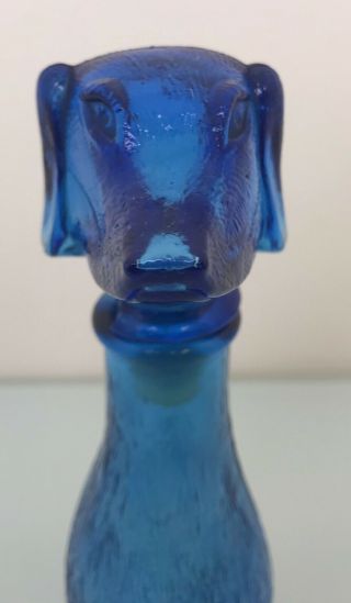 VINTAGE SMALL BLUE GLASS DOG ITALIAN GENIE BOTTLE DECANTER RETRO 2