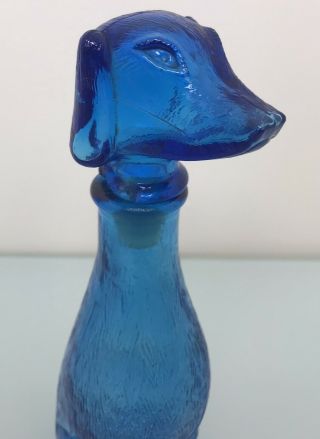 VINTAGE SMALL BLUE GLASS DOG ITALIAN GENIE BOTTLE DECANTER RETRO 3