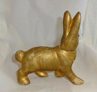 Paper Mache RABBIT Easter Vintage Gold Candy Container Bunny Glass Eyes 2
