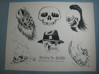 Vintage Tattoo Flash Art.  11 X 14 In.  Jack Rudy.  1980.  Skulls