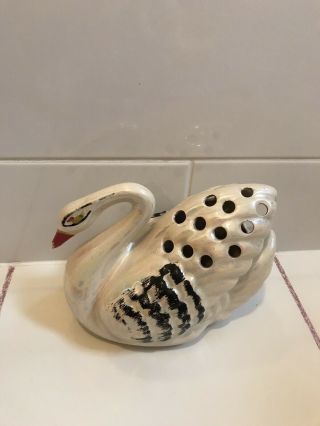 Vintage Swan Ceramic Flower Holder Iridescent Cream Special