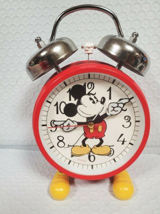Vintage Mickey Mouse Alarm Clock Red.  And.  Missing Batter Cover