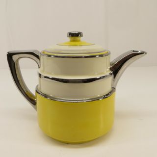 Vintage Fraunfelter Art Deco Style Teapot Tea Pot Yellow White Platinum 387