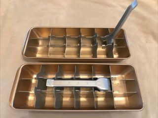 Set Of 2 Vintage Mid Century Norge Aluminum Ice Cube Freezer Trays