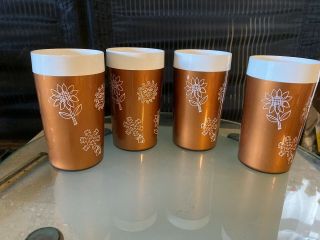 Vintage Mid Century Modern 60s 70s Plastic Drinking Cups Set Of 4 Gold