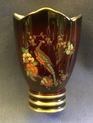 Vintage Carlton Ware Rouge Royal Tulip Vase In Peacock Pattern 5 1/2 " High