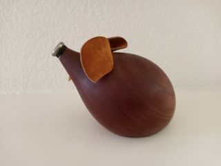 Vintage Mid Century Teak Wood Large Mouse Leather Ears And Tail H & F Denmark
