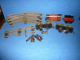 Vintage Meccano Tin Litho Hornby Train Set Clockwork Wind - Up Locomotive Complete