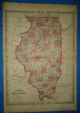 Vintage 1867 Map Illinois Old Antique Atlas Map