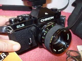 Vintage Chinon SLR 35mm Camera 50mm Lens,  Case,  Vivitar 2800 Flash,  Manuals etc. 2