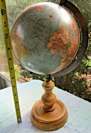 Vintage World Globe Map On Wood Stand,  Handmade In India,  Multicolor,  13” High