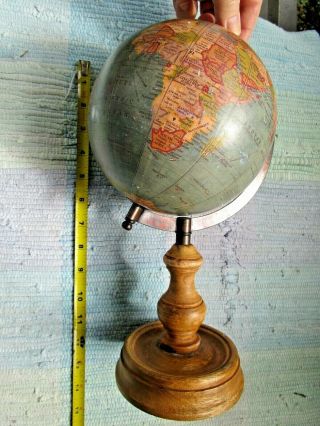 Vintage World Globe Map on Wood Stand,  Handmade in India,  Multicolor,  13” High 2
