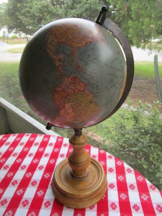 Vintage World Globe Map on Wood Stand,  Handmade in India,  Multicolor,  13” High 3