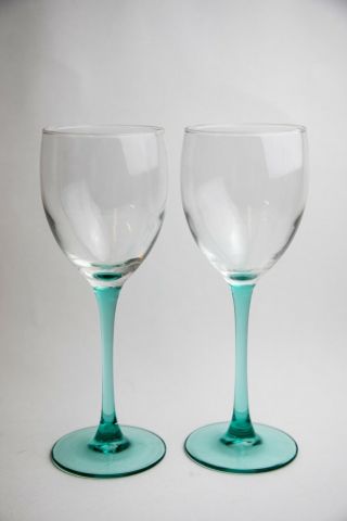France Luminarc Aqua Stem Wine Glasses Set Of 2 Vintage 7 5/8” H 2 & 2 1/2” W
