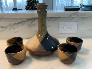 Vintage Mid Century Modern Robert Maxwell Decanter And 4 Cups Pottery Craft Usa
