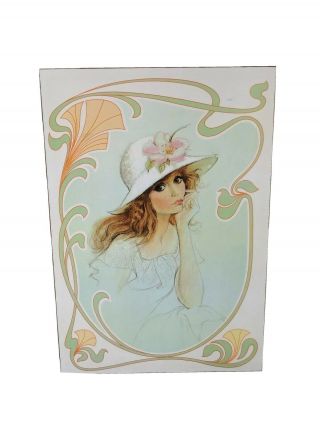 Vintage Art Nouveau Style Flapper Girl In White Dress & Hat Print On Hardboard