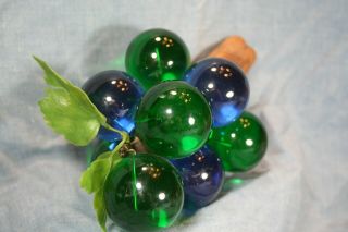 Vtg Blue And Green Lucite Grapes W/driftwood Stem