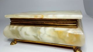 Vintage Natural Green Onyx Stone Footed Casket Handmade Italy Trinket Box Large
