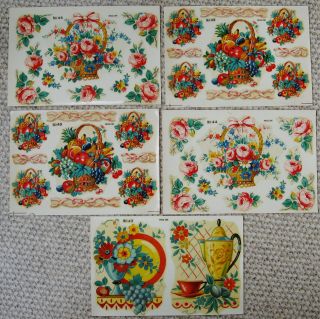 5 Sheets Of Vintage Decals From The Eagle Decal Co.  Bright Fiesta Colors