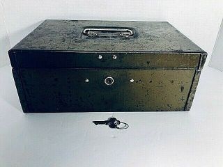 Vintage Parplus Brown Metal Cash Box Metal Storage Box With Key Made In Usa
