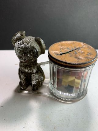 Scarce Vintage Glass Candy Container.  Dog By Barrel Bank