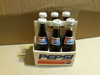 Vintage Miniature Pepsi - Cola 6 - Pack Bottles Glass 3 " Tall Cardboard 6pk