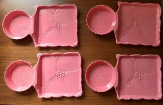 Set Of 4 Vintage Mid Century Hoffman Industries Pink Plastic Snack Plates 87