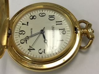 Handsome Rare Vintage Gold Unitron Quartz Gentleman ' s Pocket Watch AO78 2
