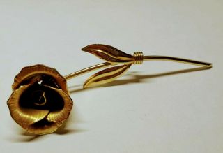 Vintage Gold Tone Rose Flower Brooch Broche Pin