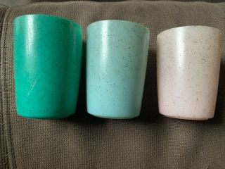 Vintage Set Of 3 Small Speckled Plastic Cups Juice 3” Retro