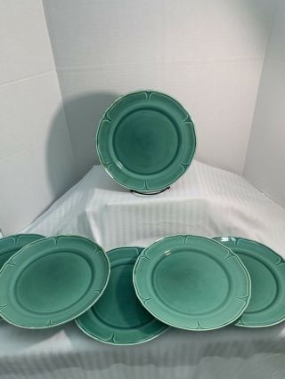 Set Of 6 Vintage Mount Clemens Petal Green Luncheon Plates