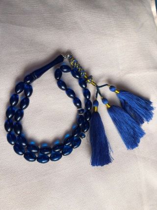 Natural Blue German Amber Faturan Rosary Bakelite 33 Prayer Beads بكلايت