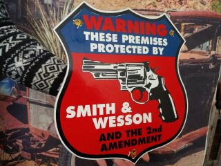 Old Dated 1971 Vintage Smith & Wesson Protected By Porcelain Ammo Warning Sign