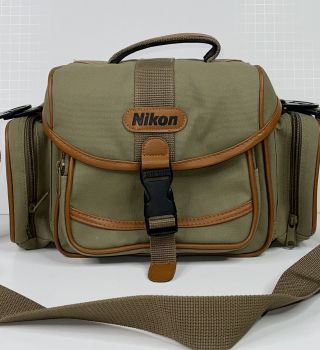 Vtg Nikon Camera Bag Carrying Travel Protector Case Well Made - Brown Leather