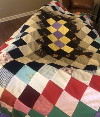 Vintage 60’s 70’s Retro Unfinished Quilt Top Topper 82x92 Unfinished