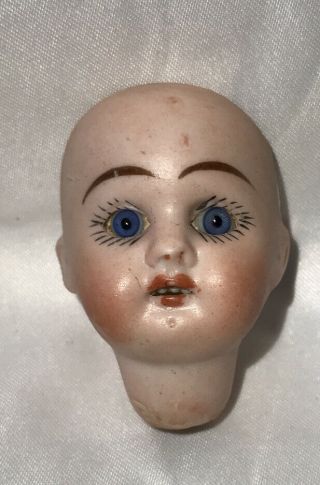Antique German Bisque Doll Head Glass Blue Eyes 2” Tall Marked 16/0
