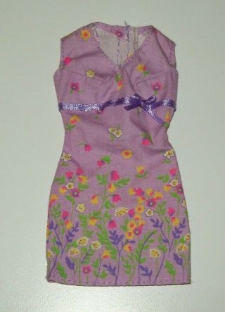 Vintage Barbie Doll Clothes Purple Floral Sleeveless Dress D143