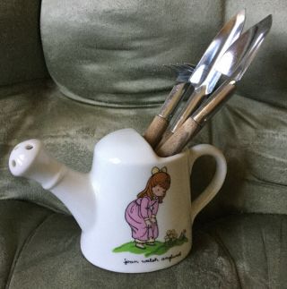 Vintage 1975 Joan Walsh Anglund Ceramic Garden Watering Can W/tools