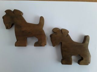 Vintage 1950 ' s 1960 ' s Hand Carved Teak Highland Terriers Scotty Dogs 2