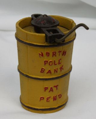 Vtg Bank Cast Iron North Pole Butter Churn Funny Save Money Freeze It 4 " Tall