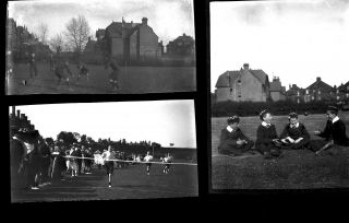 Vintage Photo Negatives X3 Boys Men Rugby Running Track Ball Bowling Sports Day