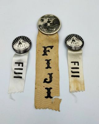 3x Vintage 1950s Fuji Rugby Union Tour Badges With Ribbons