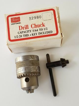 Vtg Sears Craftsman Drill Chuck W/ Key,  9 - 2980 5/64 - 1/2 Cap.  1/2 - 20 Thds.  Usa