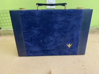 Vintage Backgammon Game In A Blue Suede/ Faux Leather Briefcase.  Pre Owned