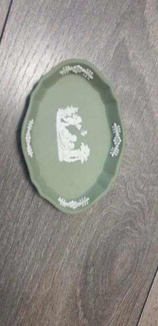 Vintage Wedgewood Green Jasperware Oval Shaped Trinket Dish