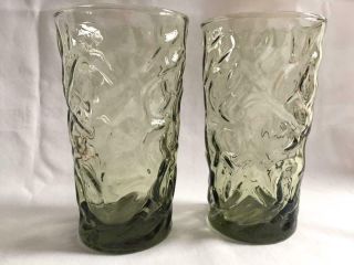Vintage Libbey Aztec Rippled Green Glass 8oz Glasses/ Tumbler - Set Of 2