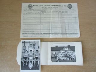 2 X Vintage 1950s Tipton Athletics Club Group Photographs & 1940s Aaa Entry Form