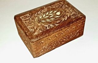 Small Vintage Hand Carved Wooden Box With Hinged Lid