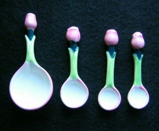 Porcelain,  Ceramic Measuring Spoons Hand Painted Vintage,  Rose Flower Design