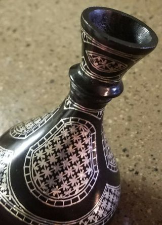 Gorgeous Vintage Small Indian Silver Inlaid Bidriware Vase